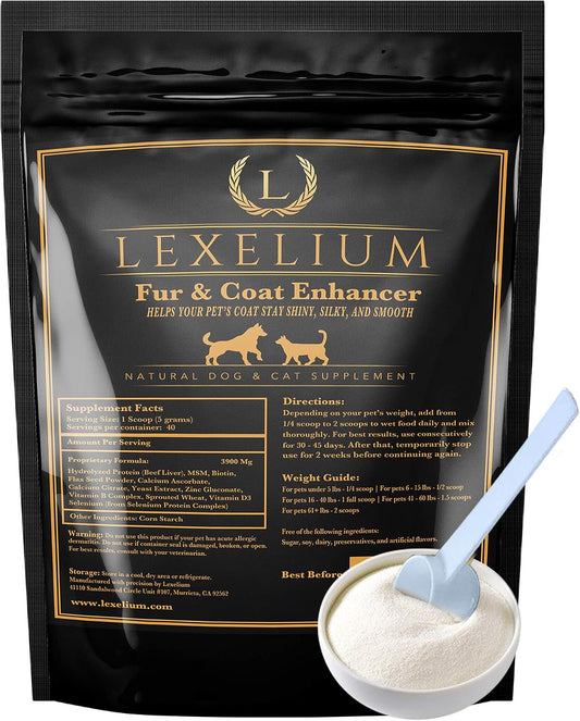 Lexelium Dermatitis Skin and Coat Supplement for Dogs and Cats - Promotes Healthy Skin and Coat, Helps with Itching and Dry Skin - Natural Powder Formula - 200g