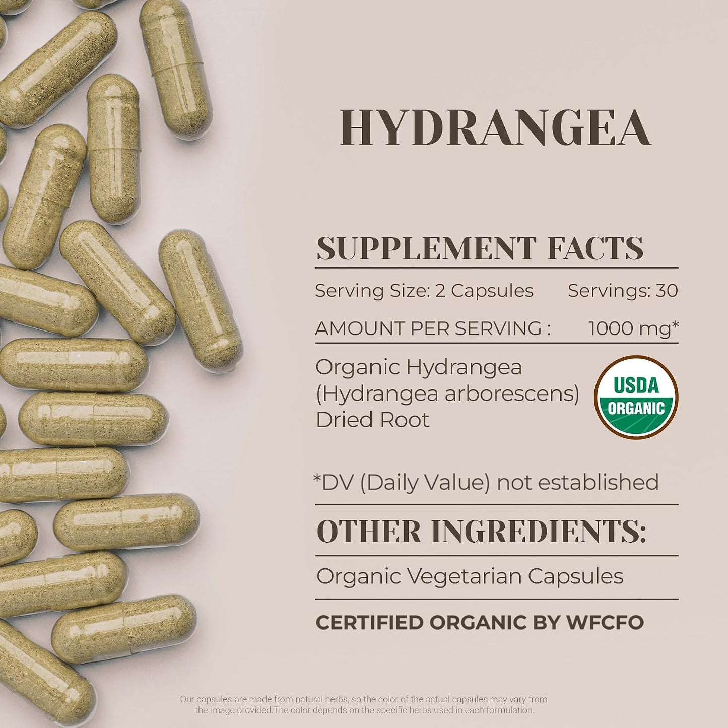 Hydrangea USDA Organic 60 Capsules - High-Potency Natural Supplement with Organic Hydrangea arborescens Dried Root - görsel 3