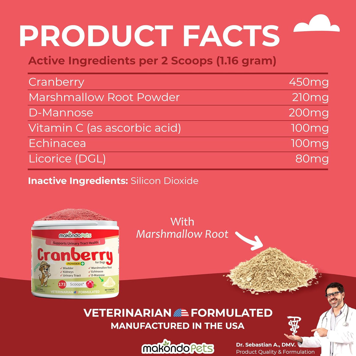 Cranberry Supplement for Dogs – Cranberry Powder with D-Mannose, Marshmallow Root & Vitamin C – 173 Scoops - görsel 7