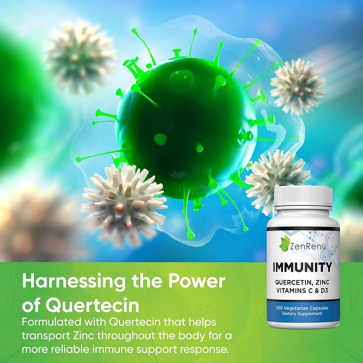 Immunity Quercetin 700 mg with Zinc, Vitamin C, Vitamin D3, and Curcumin – 100 Vegetarian Capsules - görsel 3