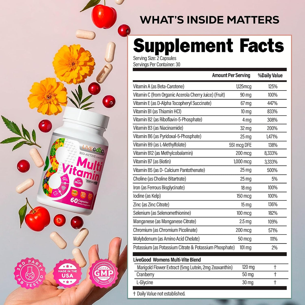 LIVEGOOD Bio-Active Complete Multivitamin for Women with Iron - 60 Capsules - görsel 3