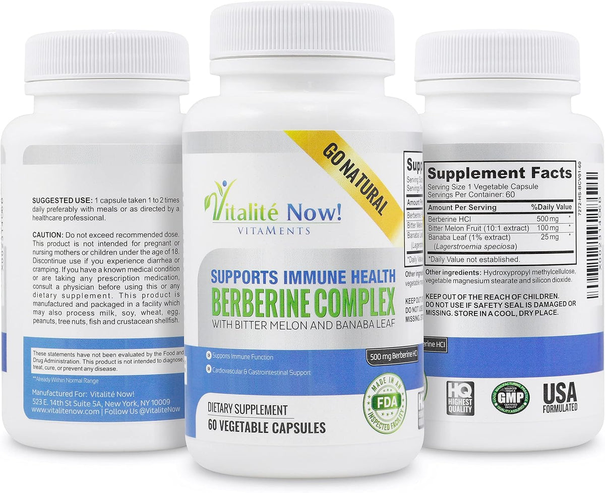 Vitalité Now! High Strength Berberine 500mg with Bitter Melon and Banaba - 60 Vegetarian Capsules - görsel 2