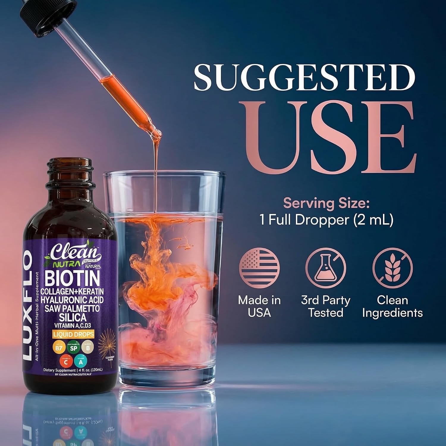 LuxFlo Liquid Hair, Skin & Nails Drops – Biotin, Collagen & Hyaluronic Acid - görsel 6