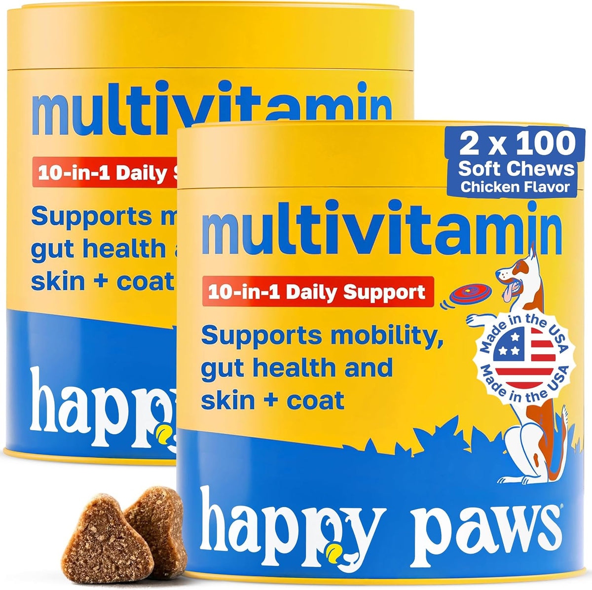 Happy Paws 10-in-1 Dog Multivitamin - Daily Nutritional and Immune Support for All Breeds (100 Soft Chews) - görsel 1