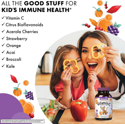 Bluebonnet Nutrition Rainforest Animalz Vitamin C Animal Shape Chewable Tablets, 250mg, Orange Flavour, 90 Count
