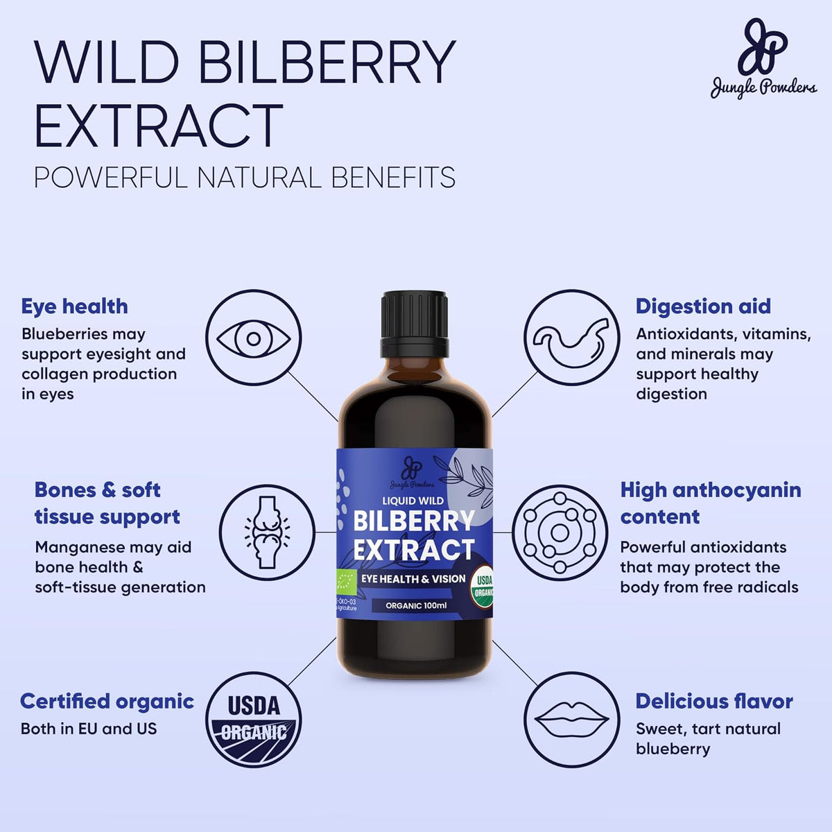 Jungle Powders Wild Bilberry Extract for Eyes – Organic Liquid, 100 ml - görsel 2