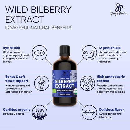 Jungle Powders Wild Bilberry Extract for Eyes – Organic Liquid, 100 ml