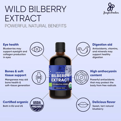 Wild Bilberry Extract USDA Organic Alcohol-Free Liquid - Eye Health Support, 2-Pack