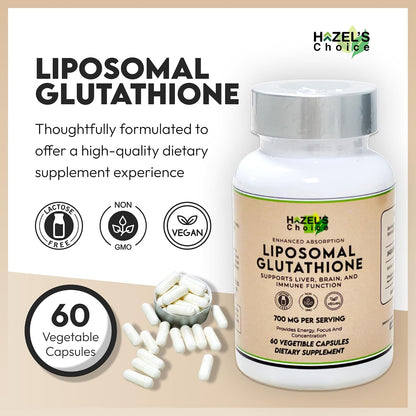 HAZEL'S Choice Liposomal Glutathione 700mg | 60 Vegetable Capsules | Vegan, Non-GMO, Lactose-Free | Plant-Based Formulation