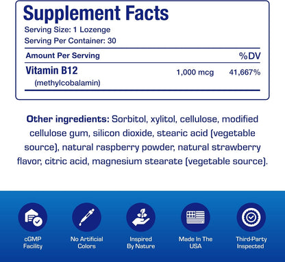 Anabolic Laboratories Vitamin B12 Methylcobalamin 1000 mcg Sublingual Lozenges, Berry Flavour, 30 Count
