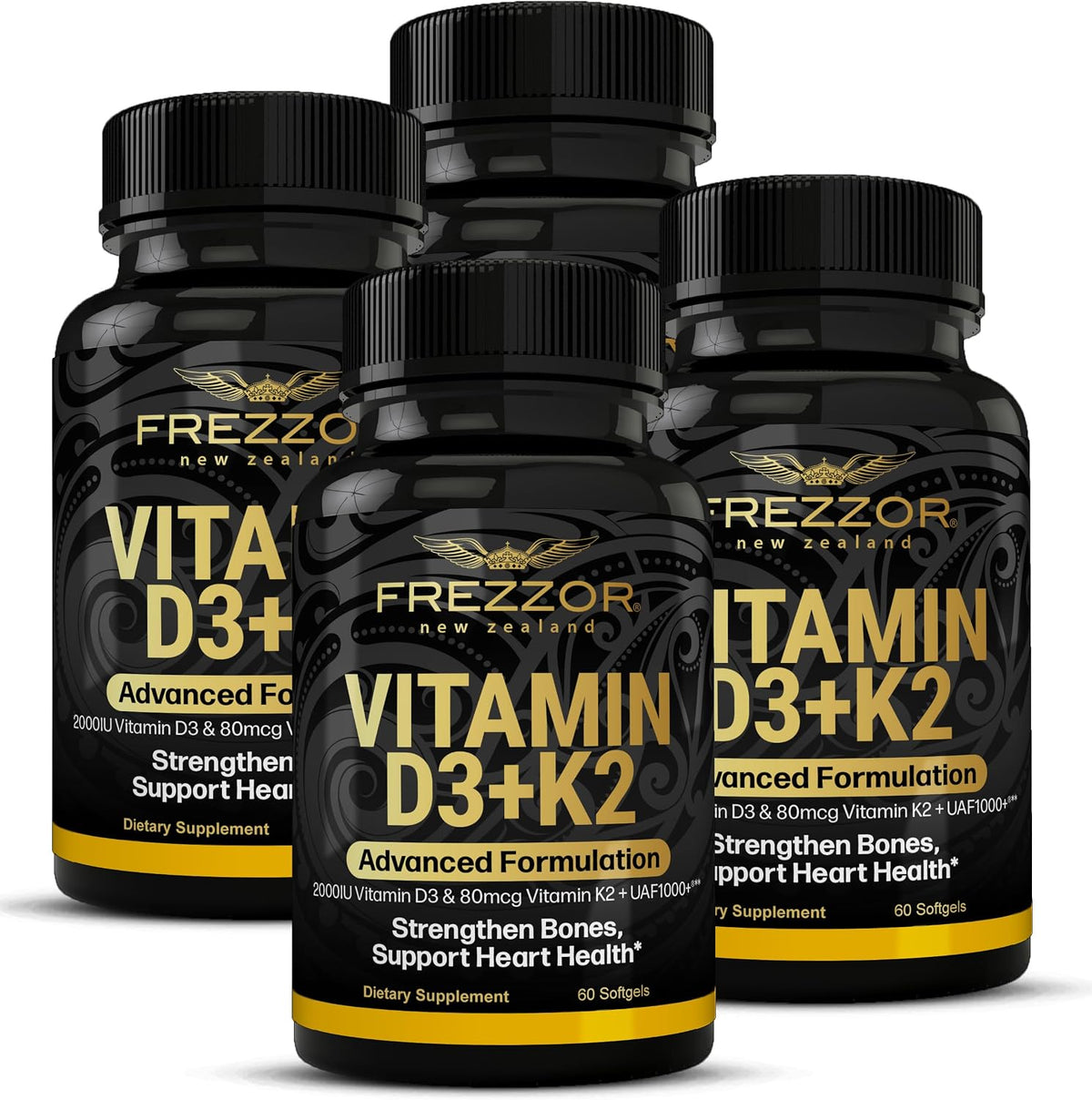 FREZZOR Vitamin D3 and K2 - High Strength D3 2000 IU + K2 MK-7 80 mcg - 240 Softgels (4 Months' Supply) - görsel 1