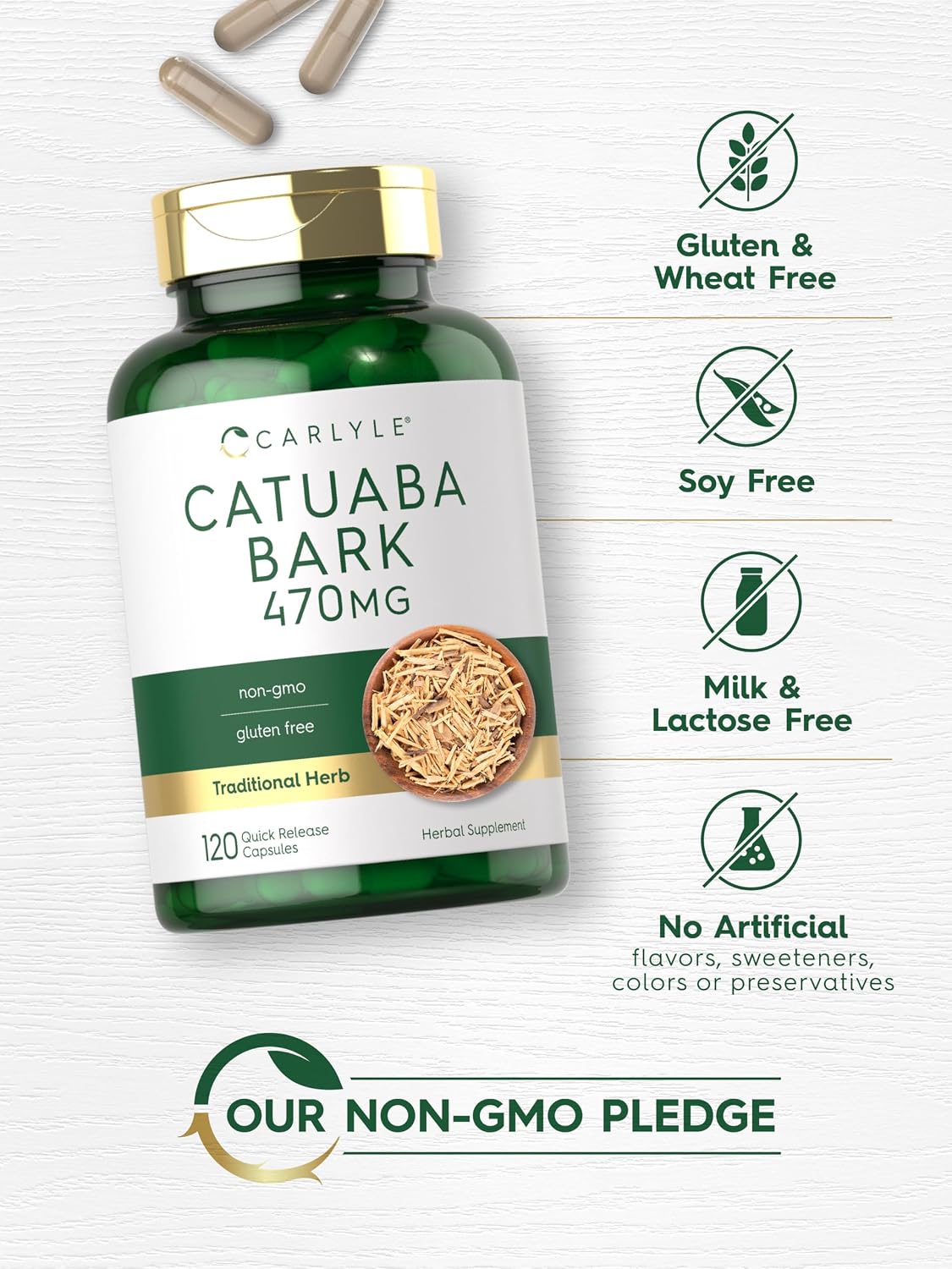 Carlyle Catuaba Bark Supplement, 470mg, 120 Capsules, for Men and Women, Non-GMO & Gluten-free - görsel 4