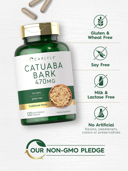 Carlyle Catuaba Bark Supplement, 470mg, 120 Capsules, for Men and Women, Non-GMO & Gluten-free