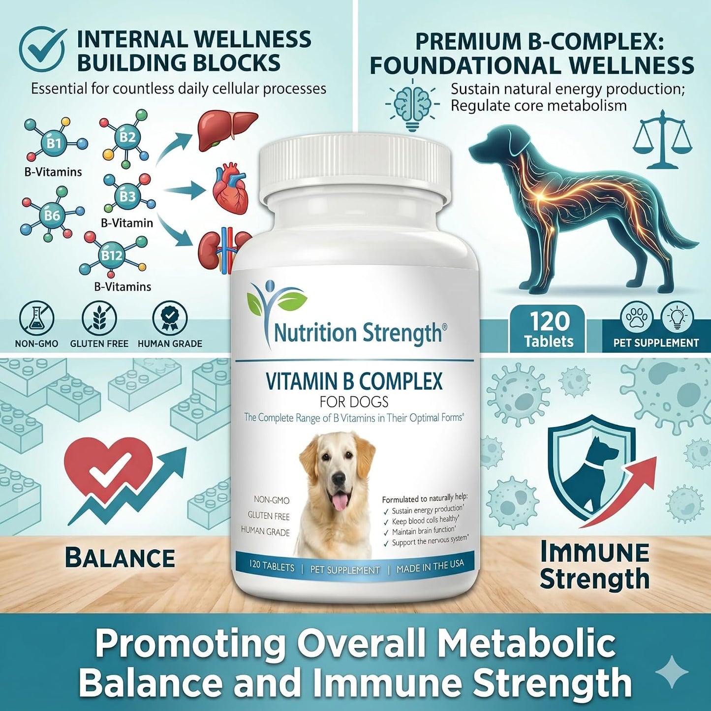 Nutrition Strength Vitamin B Complex for Dogs – for Blood Cell & Nervous System Support, 120 Chewable Tablets - görsel 8