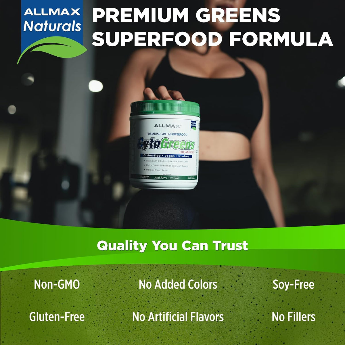 ALLMAX CytoGreens Super Greens Powder, Acai Berry Green Tea Flavour, 14 Servings - görsel 9