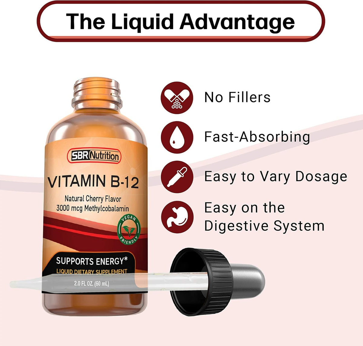 SBR Nutrition Vitamin B12 Sublingual Liquid Drops - Methylcobalamin, 3000mcg, Vegan, Non-GMO - görsel 7