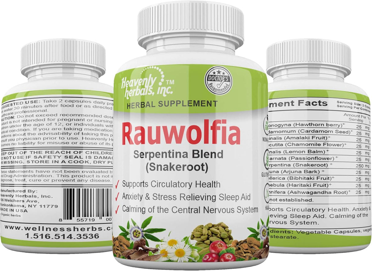 Rauwolfia Serpentina Blend (Snakeroot) - 1000mg per Serving - Organic Herbal Supplement - 60 Ct - görsel 1
