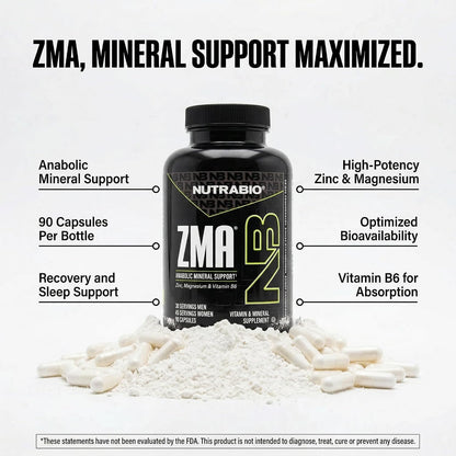 NutraBio ZMA - Zinc, Magnesium & Vitamin B6 Supplement, 90 Capsules