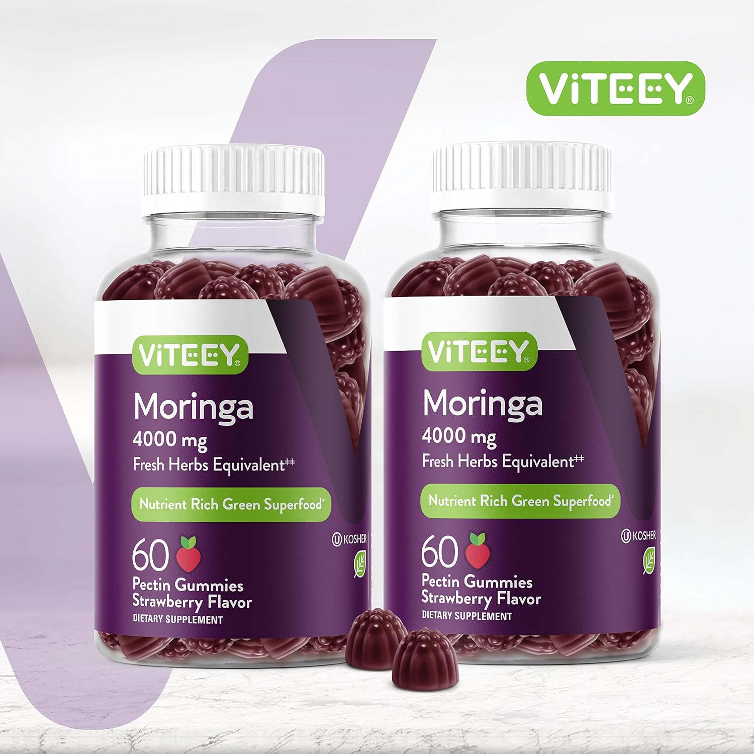Viteey Moringa Gummies - 4000mg (10:1 Extract) - Super Greens Supplement - 60 Gummies - görsel 2