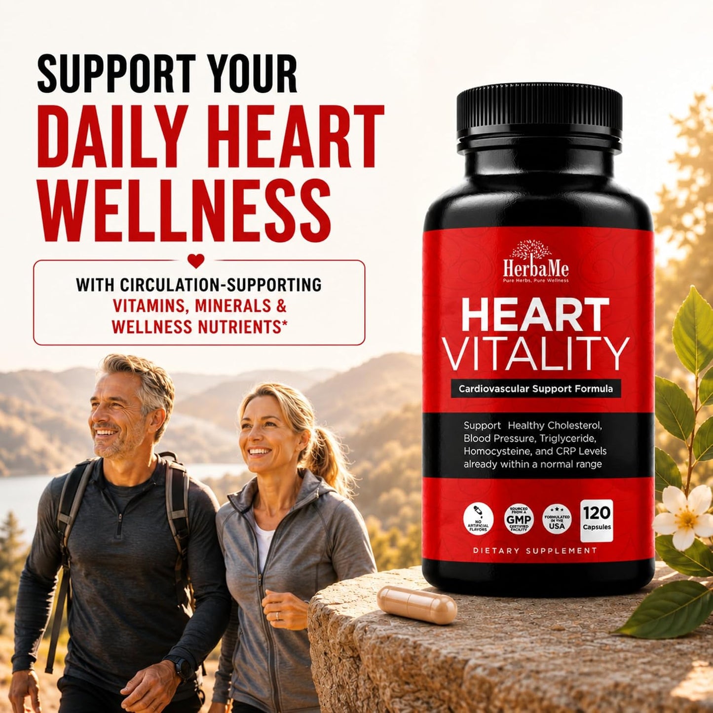 HerbaMe Heart Support Supplement – Daily Heart Wellness & Circulation Support with L-Arginine, Citrulline & CoQ10, 120 Capsules - görsel 2