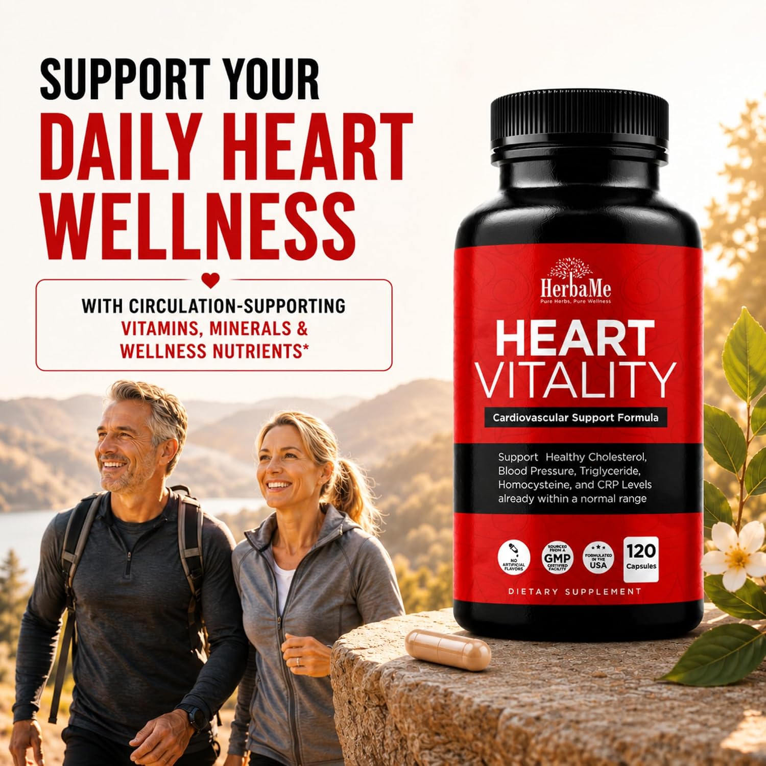 HerbaMe Heart Support Supplement – Daily Heart Wellness & Circulation Support with L-Arginine, Citrulline & CoQ10, 120 Capsules - görsel 2