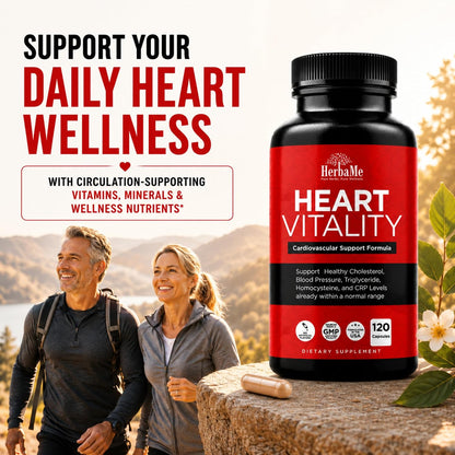 HerbaMe Heart Support Supplement – Daily Heart Wellness & Circulation Support with L-Arginine, Citrulline & CoQ10, 120 Capsules