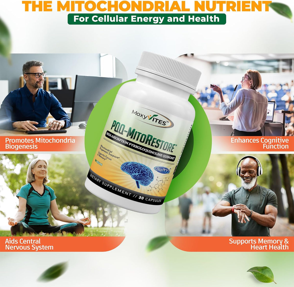 MoxyVites PQQ MITORESTORE Brain Food Supplement - Mitochondria Support with BioPQQ 20mg - 30 Vegan Capsules, Non-GMO - görsel 3