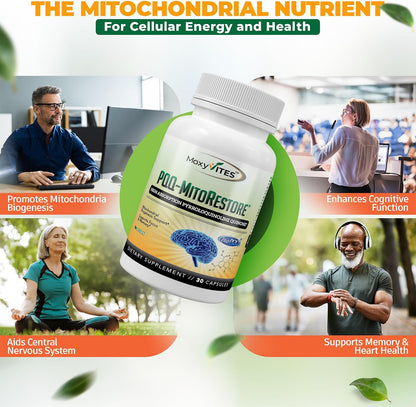 MoxyVites PQQ MITORESTORE Brain Food Supplement - Mitochondria Support with BioPQQ 20mg - 30 Vegan Capsules, Non-GMO