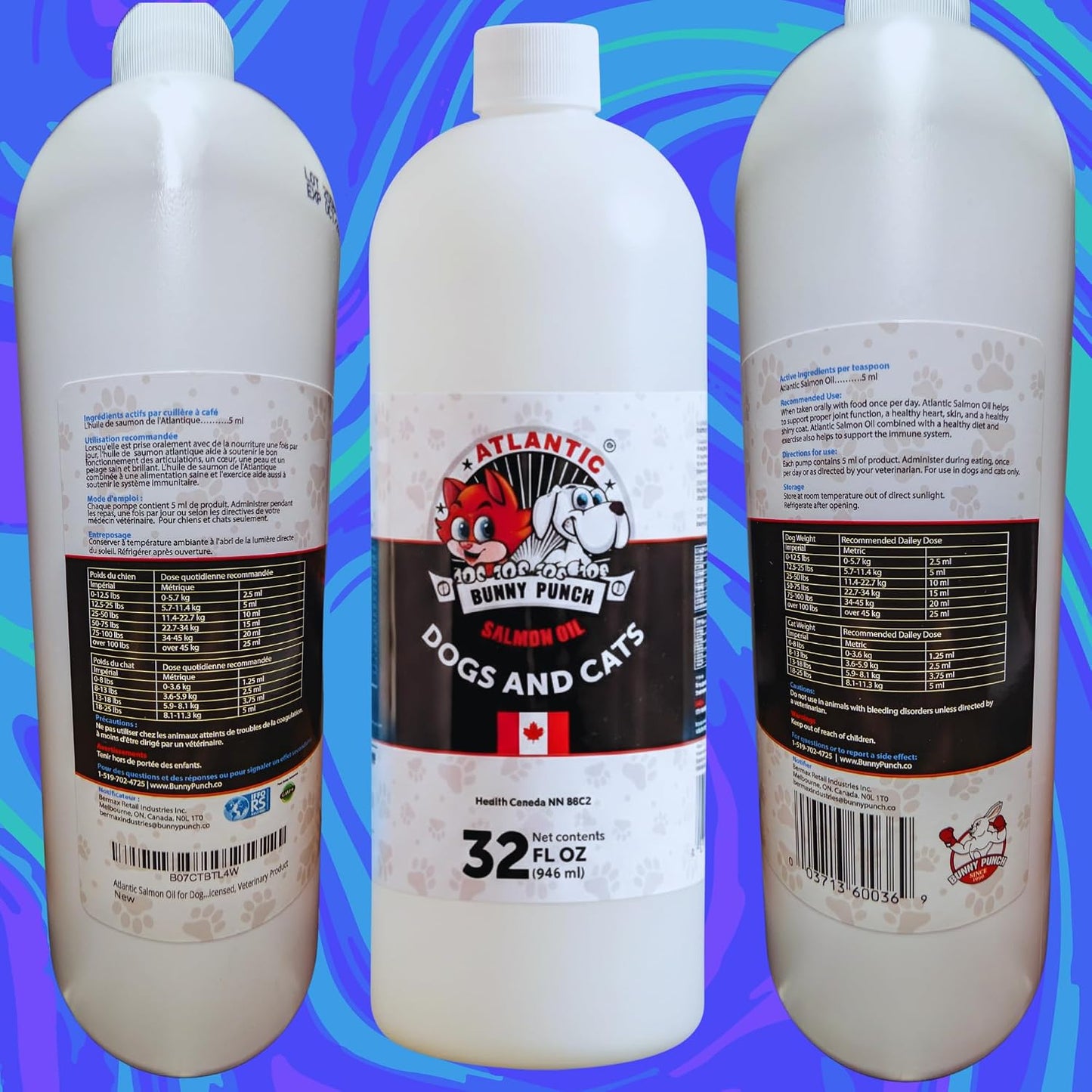 Bunny Punch Pure Atlantic Salmon Oil for Dogs & Cats - Liquid Food Topper - 946 ml - görsel 3