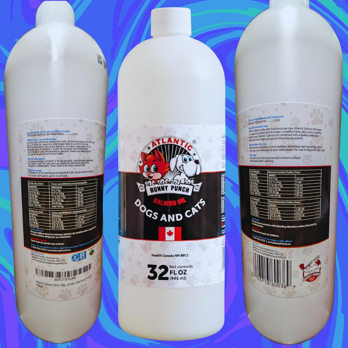 Bunny Punch Pure Atlantic Salmon Oil for Dogs & Cats - Liquid Food Topper - 946 ml - görsel 3