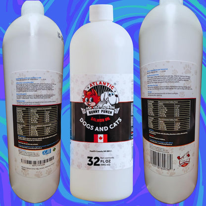 Bunny Punch Pure Atlantic Salmon Oil for Dogs & Cats - Liquid Food Topper - 946 ml