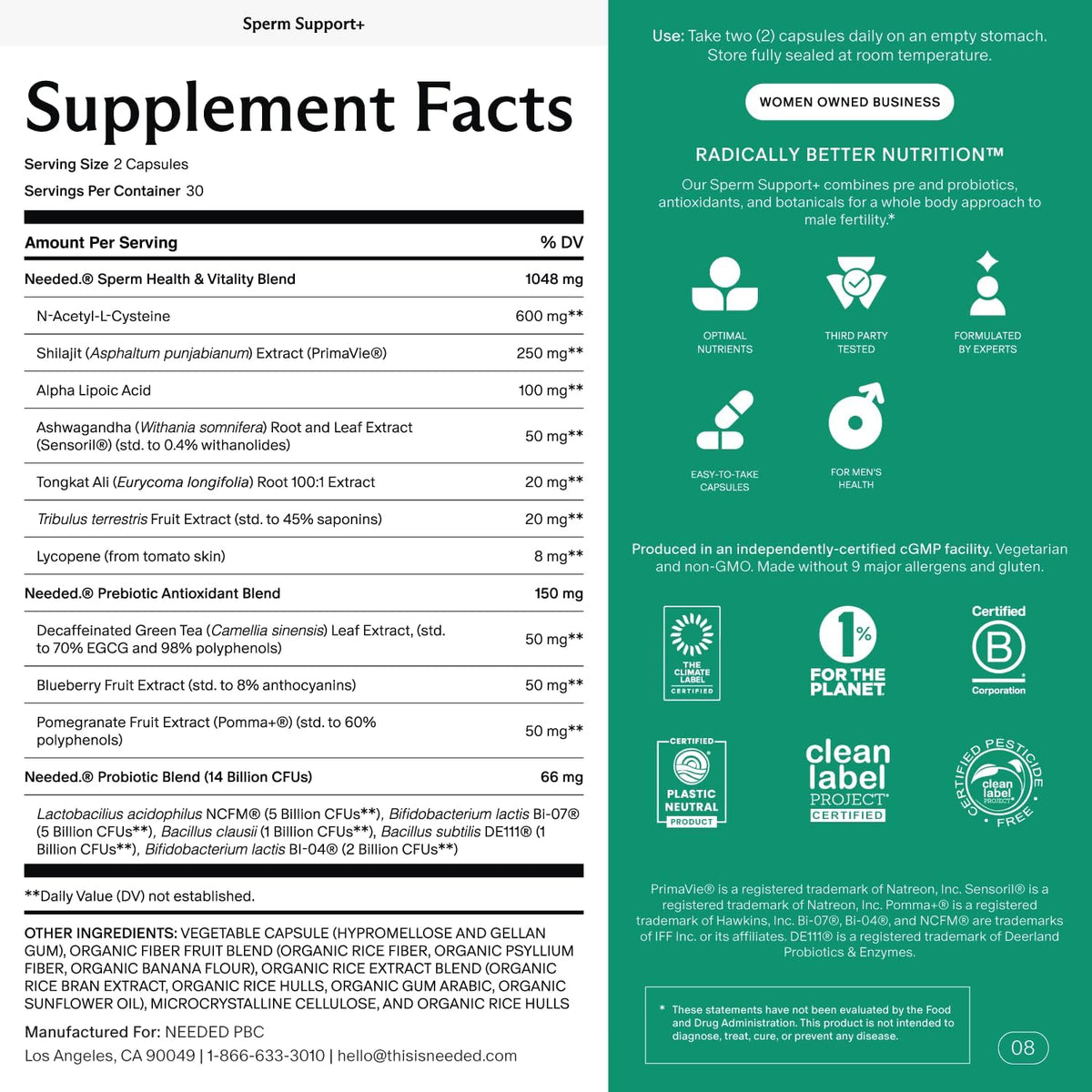 Needed. Sperm Support - Male Fertility Supplement - 60 Capsules - görsel 2