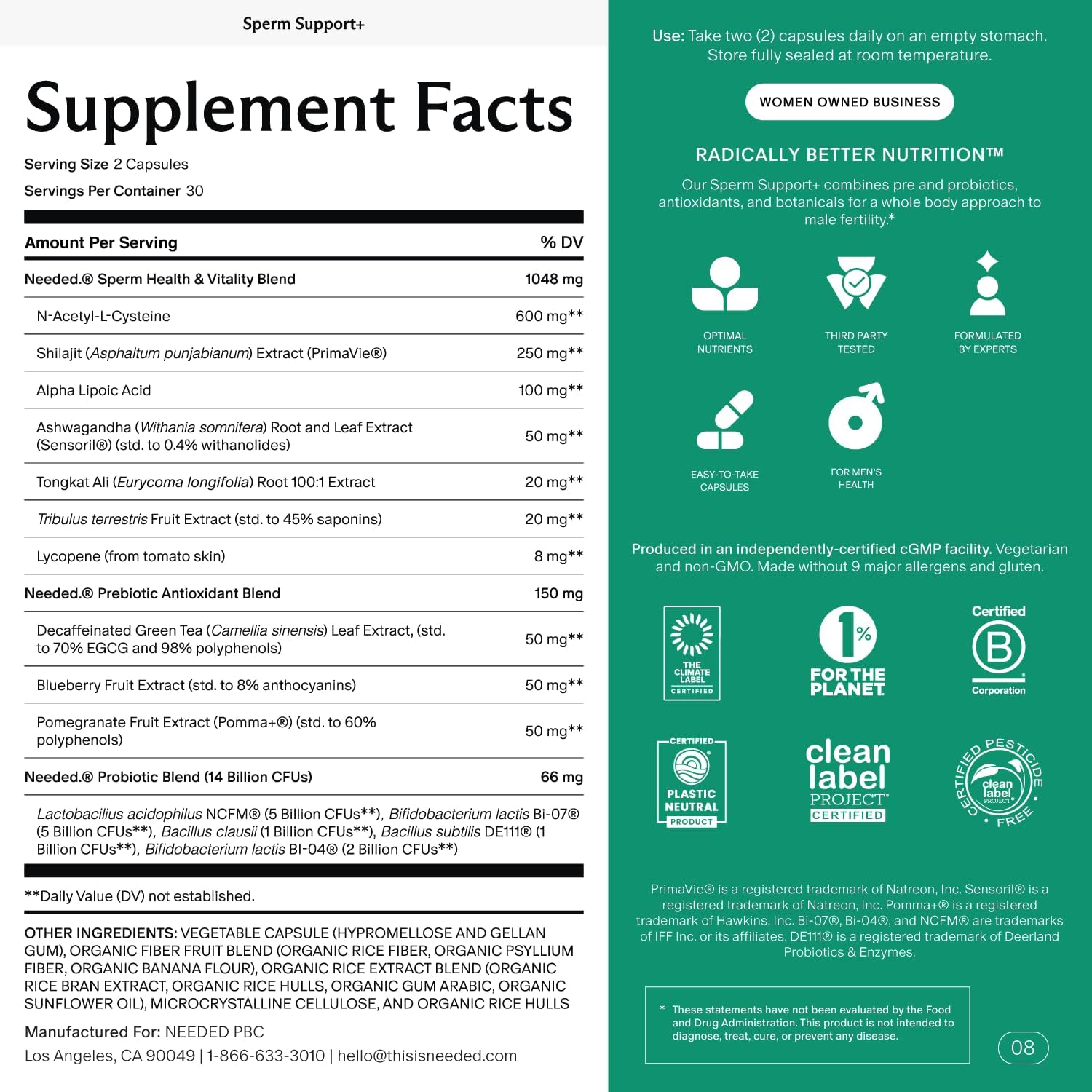 Needed. Sperm Support - Male Fertility Supplement - 60 Capsules - görsel 2