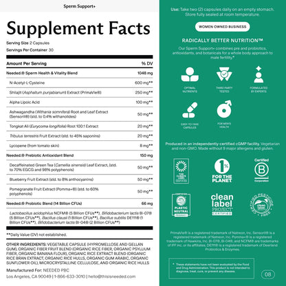 Needed. Sperm Support - Male Fertility Supplement - 60 Capsules