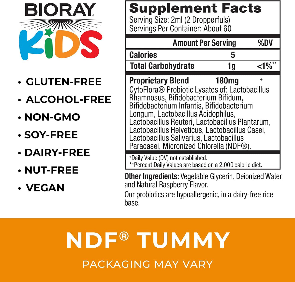 BIORAY Kids NDF Tummy, Raspberry - 120 ml - 11-Strain Probiotic Blend - görsel 2