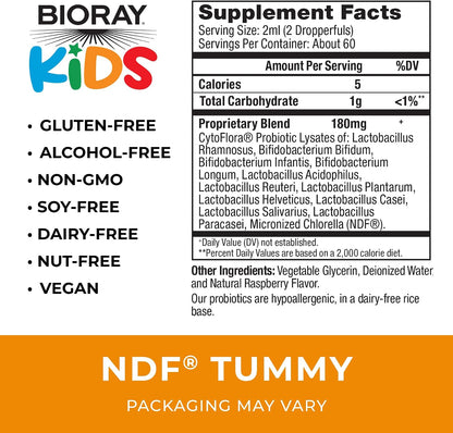 BIORAY Kids NDF Tummy, Raspberry - 120 ml - 11-Strain Probiotic Blend