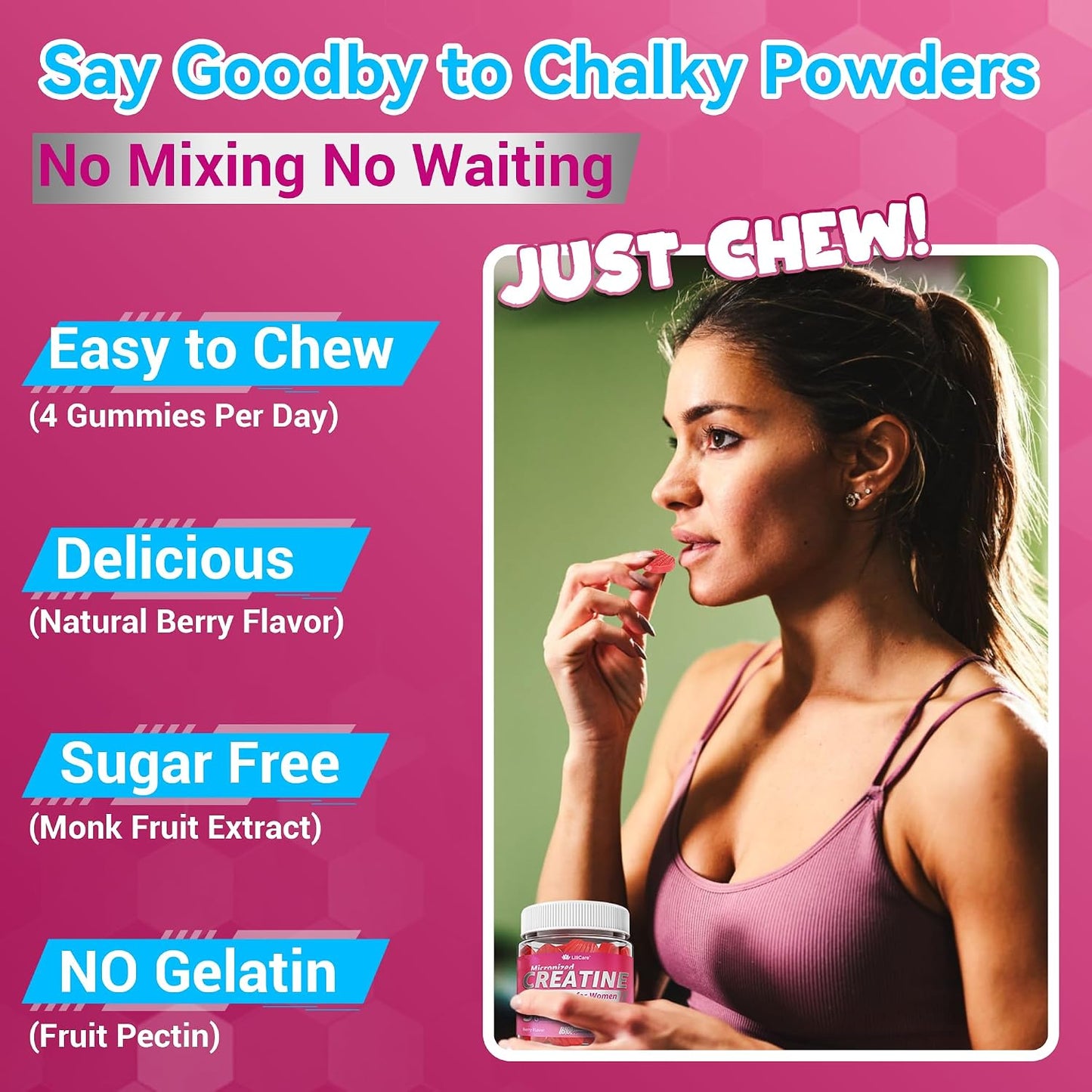 Creatine for Women Gummies: Micronised Creatine Monohydrate + Myo-Inositol, Collagen, BCAAs, Sugar Free - 120 Counts - görsel 6