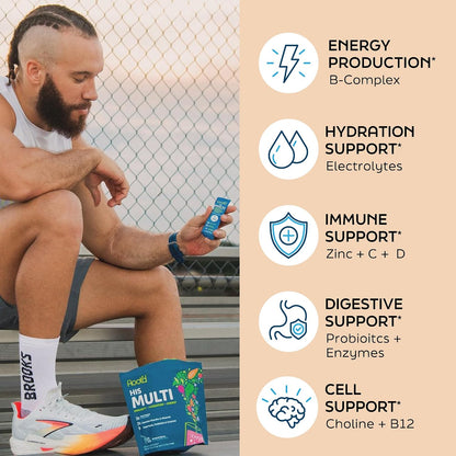 Root'd Multivitamin Powder with 3X Electrolytes for Men – 24 Vitamins & Minerals, Superfoods, Probiotics & Enzymes, Sugar-Free | 24 Packets