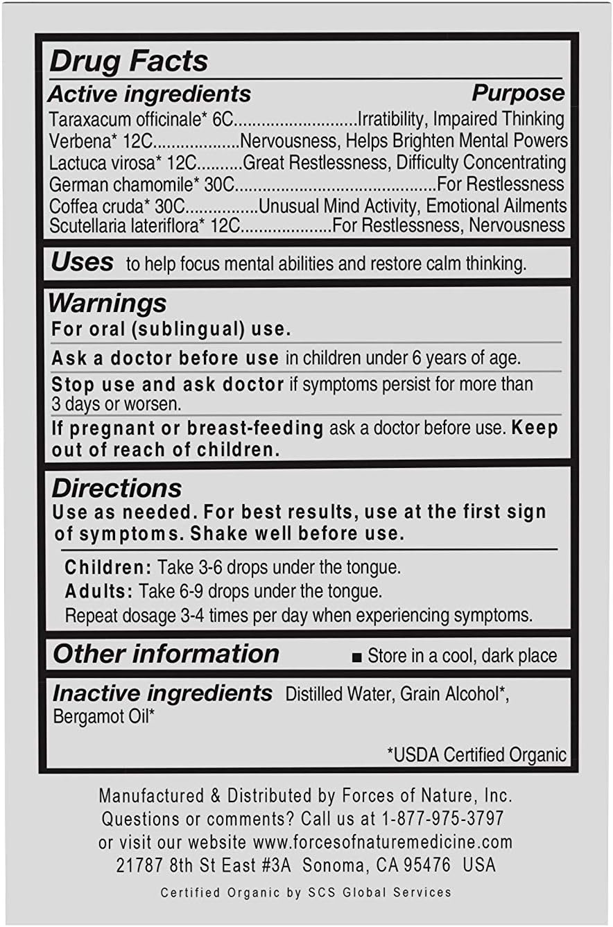 Forces of Nature Organic Focus More Brain Health Support with Dandelion &amp; Wild Lettuce, Homeopathic Sublingual Tincture, 6 Targeted Homeopathics - görsel 5