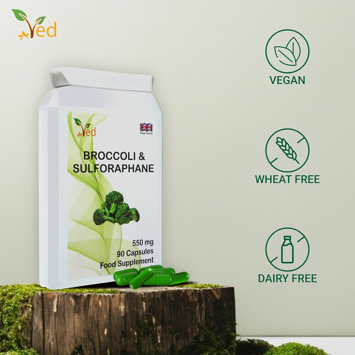 Ved Broccoli Sulforaphane, Broccoli Powder Rich in Vitamins and Minerals, 550 mg, 90 Capsules (45 Days Supply) - görsel 4