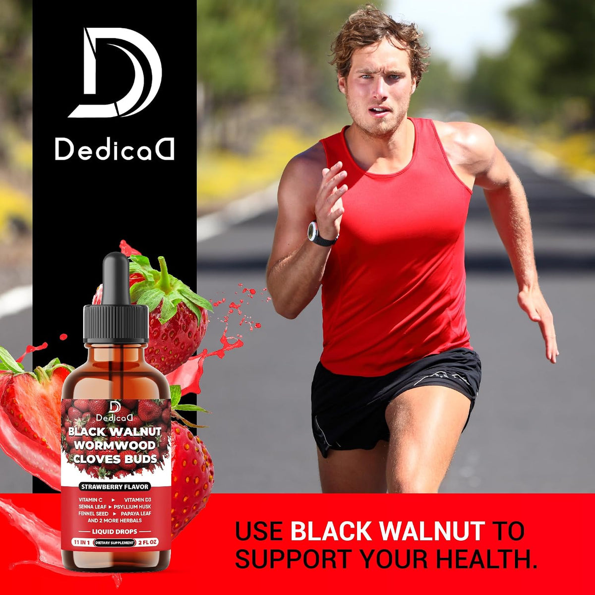 DEDICAD 11in1 Black Walnut Wormwood Cloves Liquid Drops - Strawberry Flavour, 60 ml (60 Days) - görsel 5
