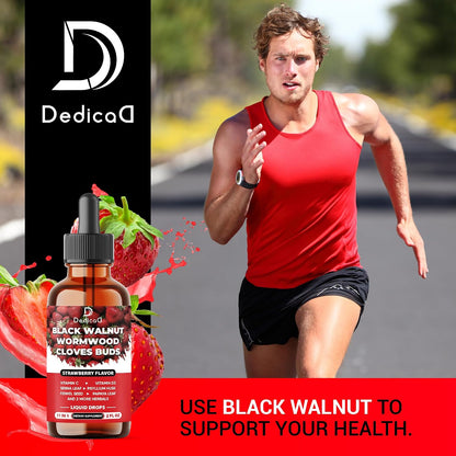 DEDICAD 11in1 Black Walnut Wormwood Cloves Liquid Drops - Strawberry Flavour, 60 ml (60 Days)