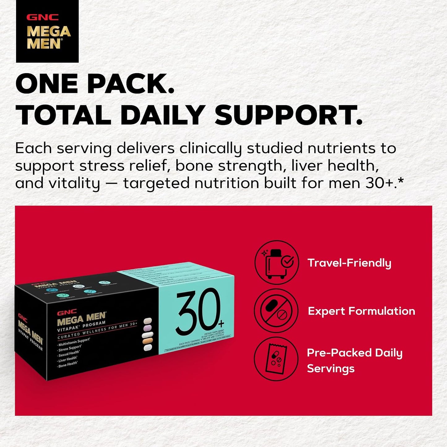 GNC Men's 30+ Vitapak Programme – 5-in-1 Daily Multivitamin with Minerals, Bone Support & Relaxation - görsel 3