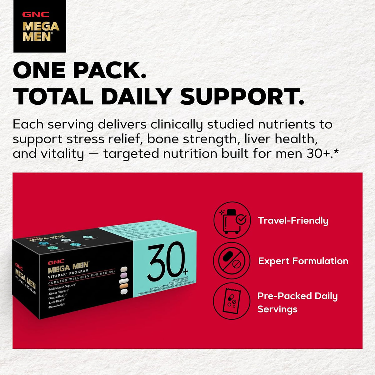 GNC Men's 30+ Vitapak Programme – 5-in-1 Daily Multivitamin with Minerals, Bone Support & Relaxation - görsel 3