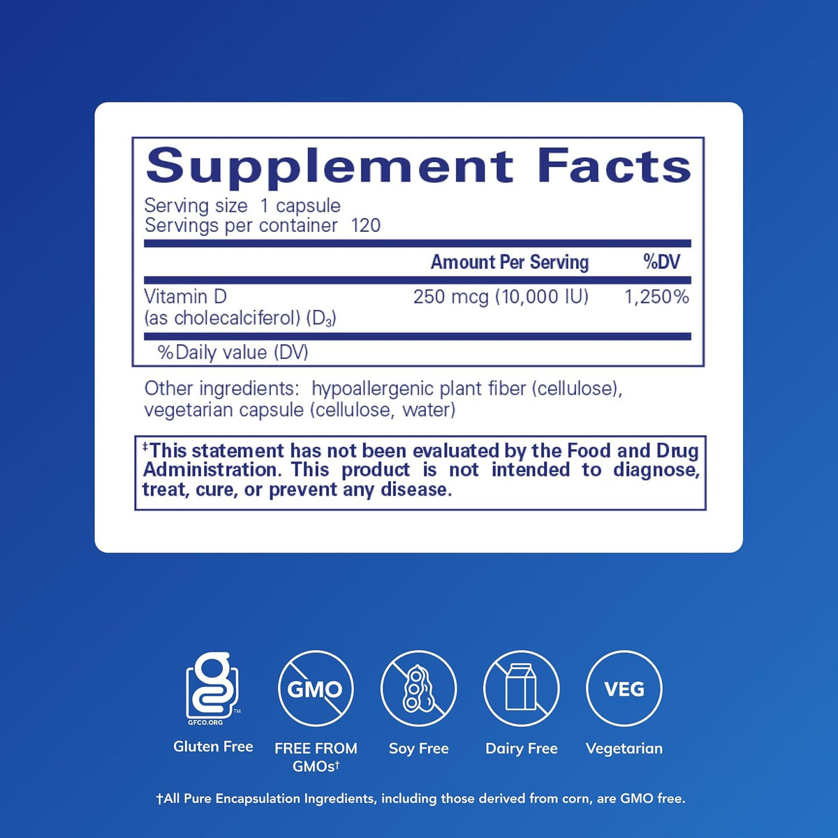 Pure Encapsulations Vitamin D3 250 µg (10,000 IU) – 120 Capsules - görsel 2