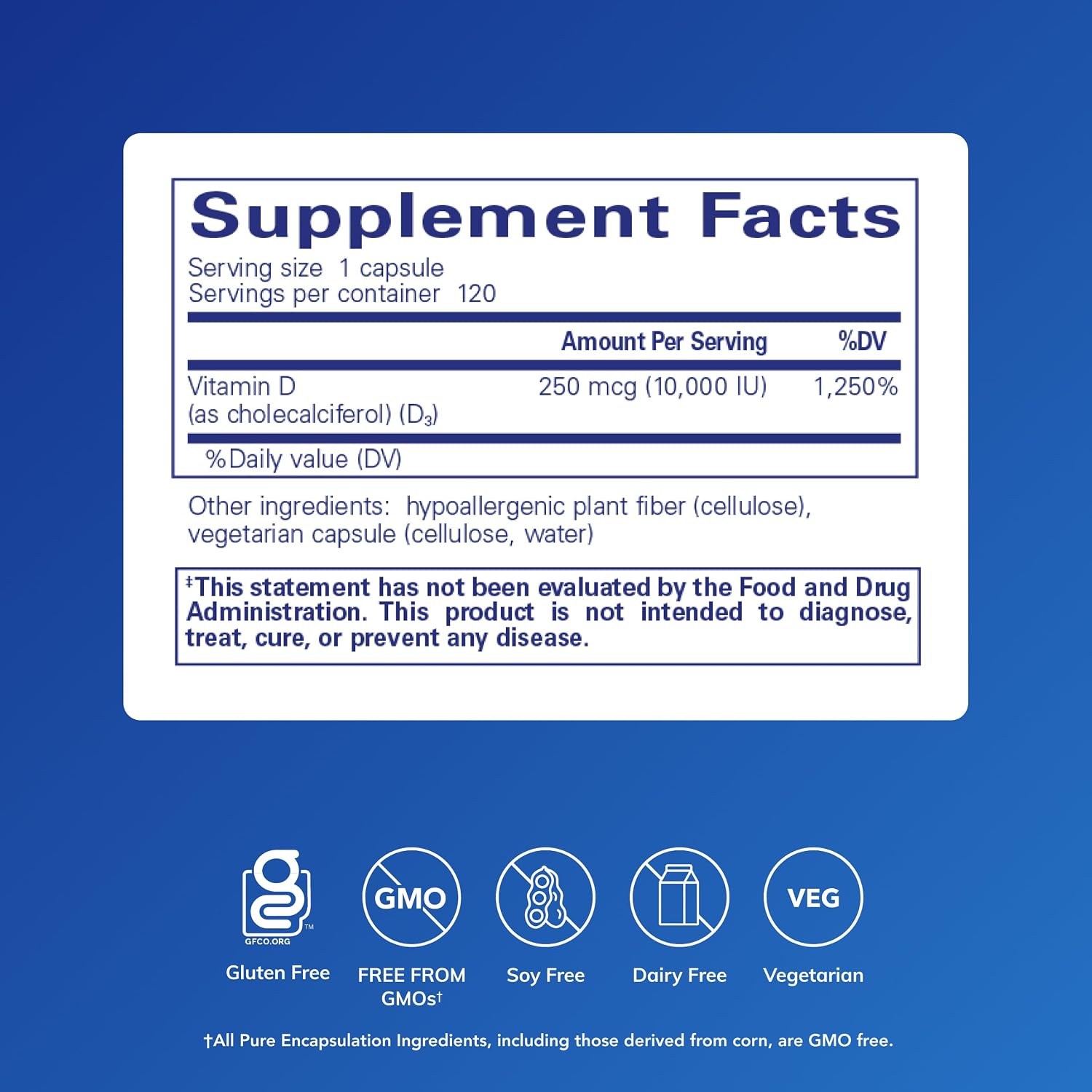 Pure Encapsulations Vitamin D3 250 µg (10,000 IU) – 120 Capsules - görsel 2