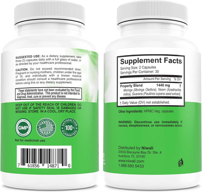 Moringa Oleifera + Leaf Nutritional Supplement | Immune & Energy Support | 90 Capsules