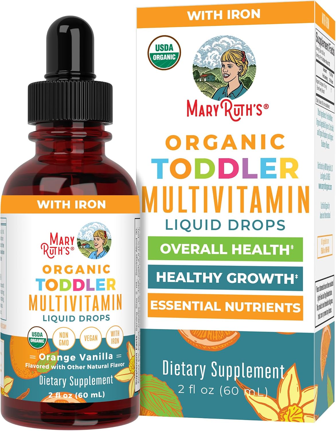 MaryRuth's Organic Multivitamin & Multimineral with Iron for Toddlers - Organic Liquid Drops - Ages 1-3 - 2 fl oz - görsel 1
