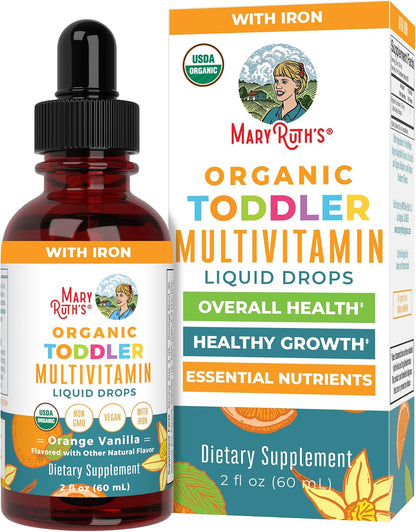 MaryRuth's Organic Multivitamin & Multimineral with Iron for Toddlers - Organic Liquid Drops - Ages 1-3 - 2 fl oz