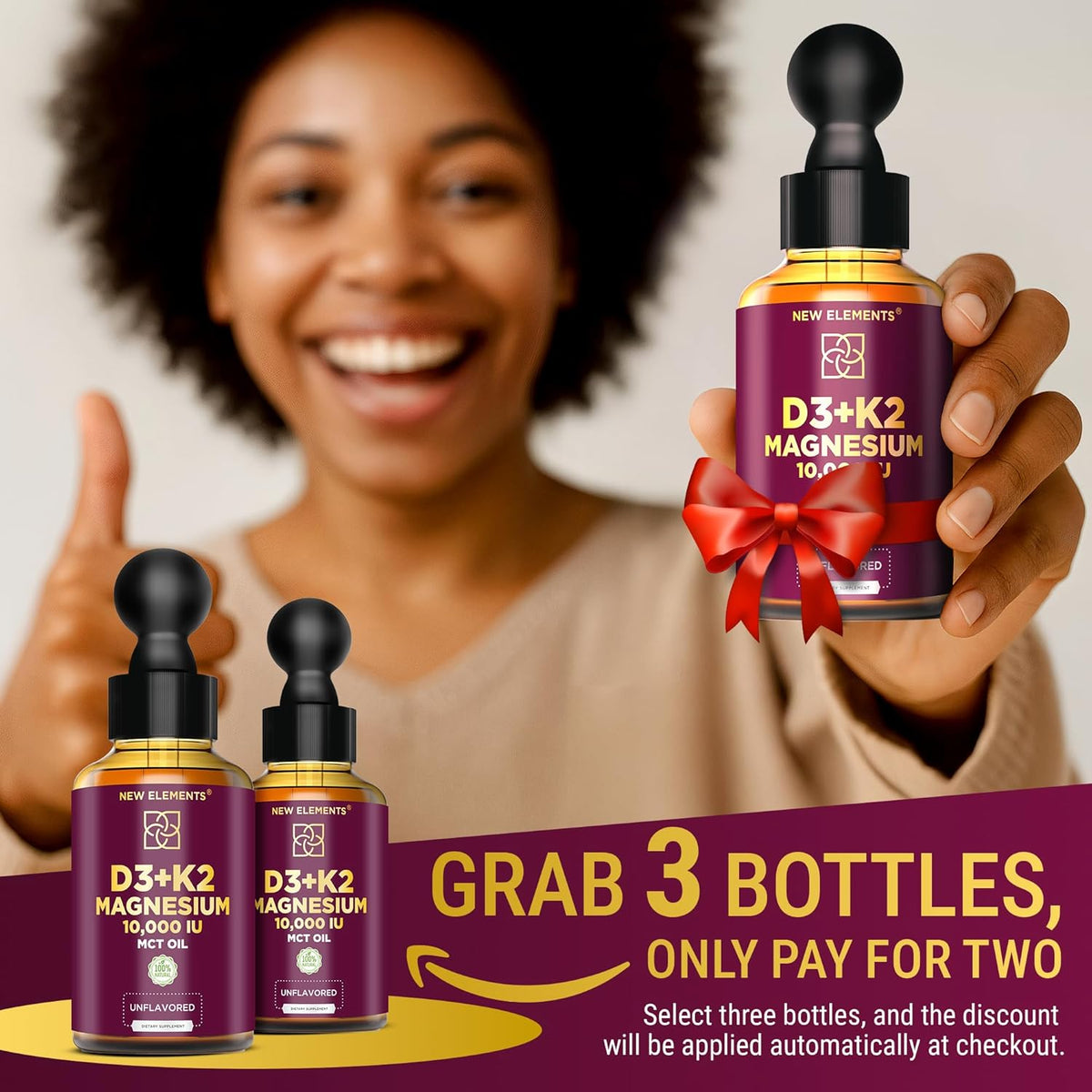 Liquid Vitamin D3 with K2 & Magnesium Glycinate - Vitamin D Drops 10,000 IU + Vitamin K2 200 mcg MK-7 - High Absorption, MCT Oil - Gluten-free & Non-GMO - görsel 3